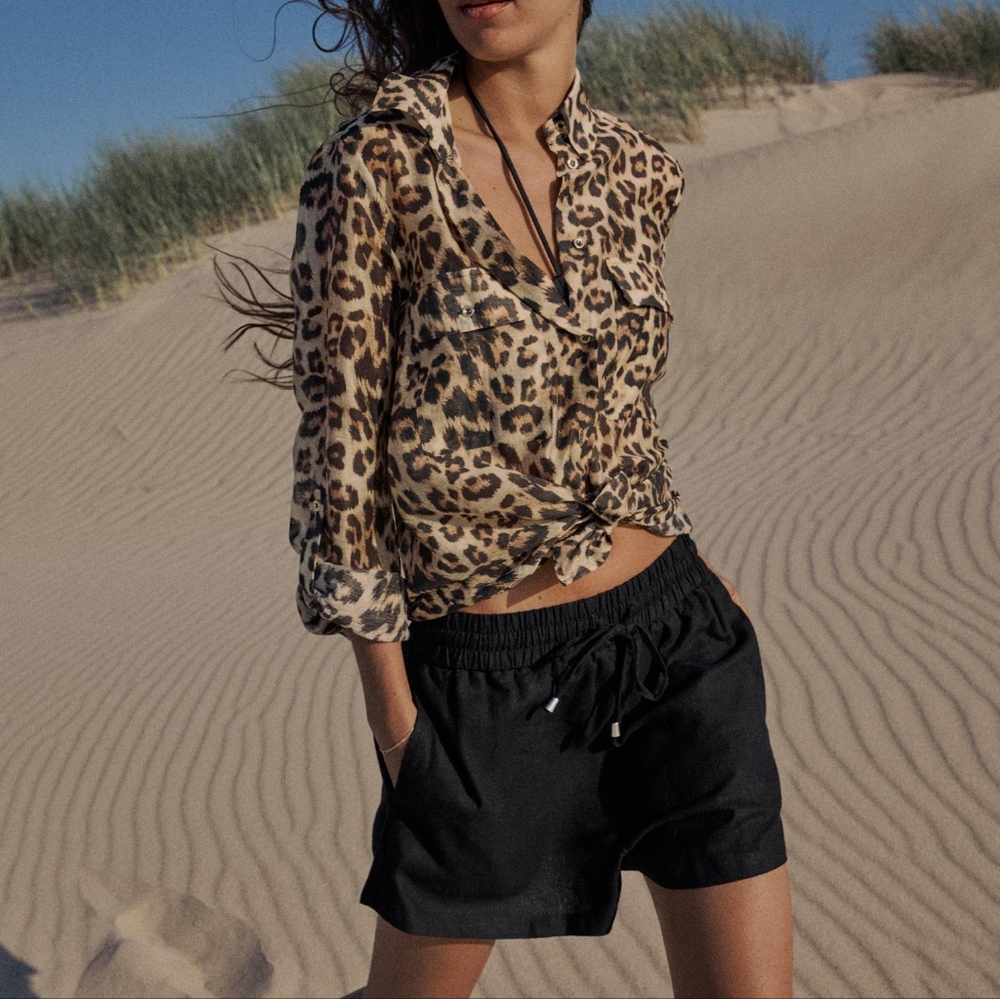 Zara Leopard Print Button Down Shirt